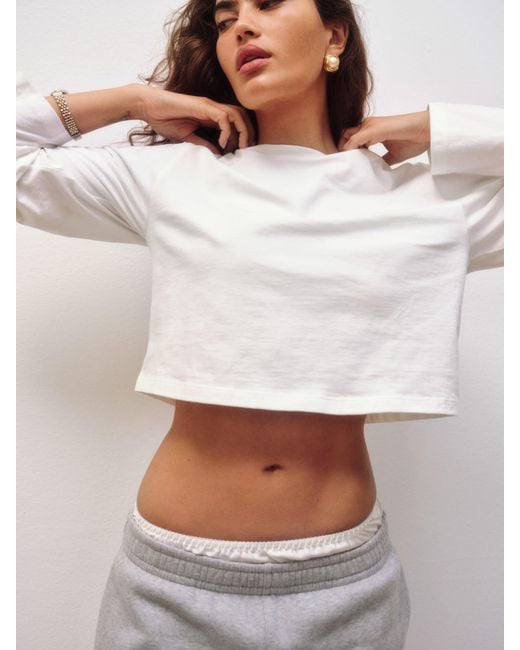 Reformation White Cropped Oversized Longsleeve Tee