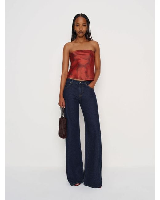 Reformation Blue Spritz Silk Top