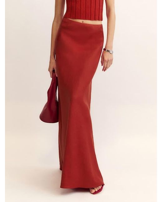 Reformation Red Bella Linen Skirt 4