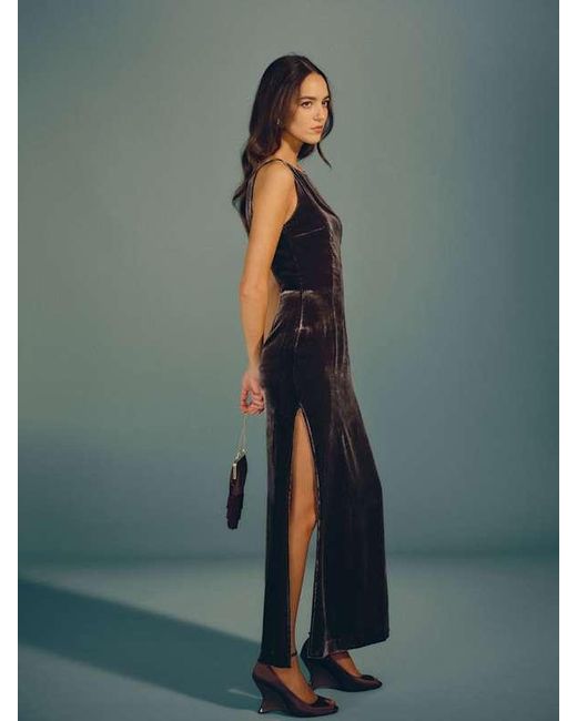 Reformation Green Romy Velvet Dress