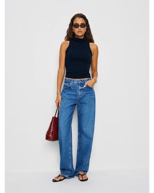 Reformation Blue Marcy Cashmere Turtleneck Tank Top