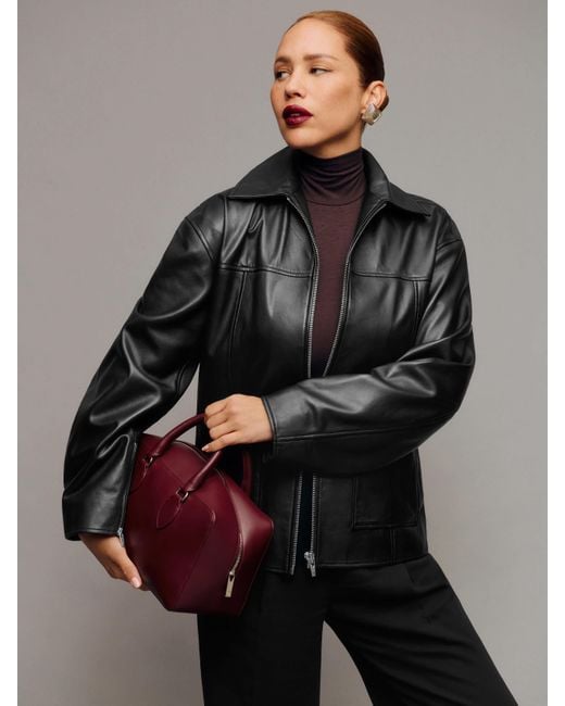 Reformation Black Oversized Leather Bomber Jacket