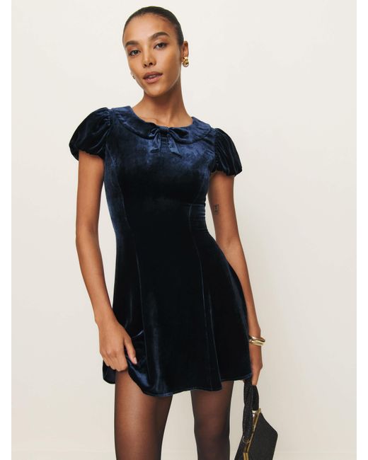 Reformation Black Lynette Velvet Dress