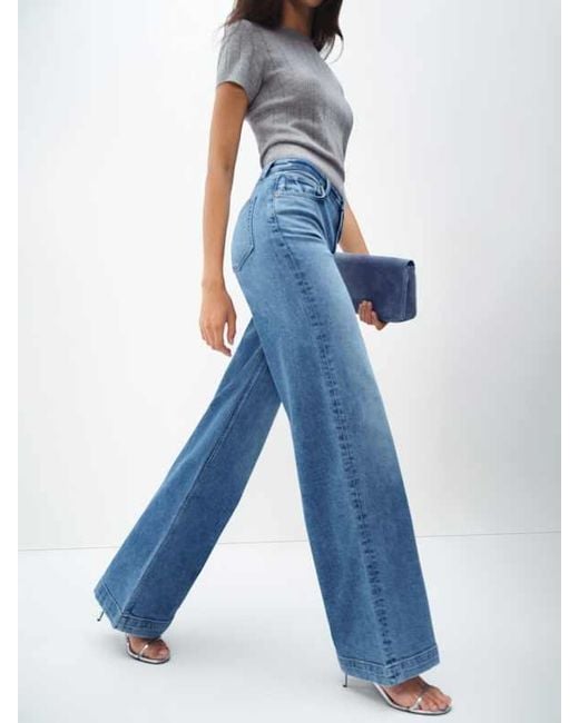 Reformation Blue Bex Super Stretch High Rise Wide Leg Jeans Cotton