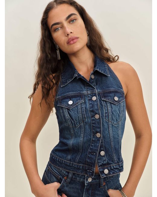 Reformation Blue Luisa Stretch Denim Top