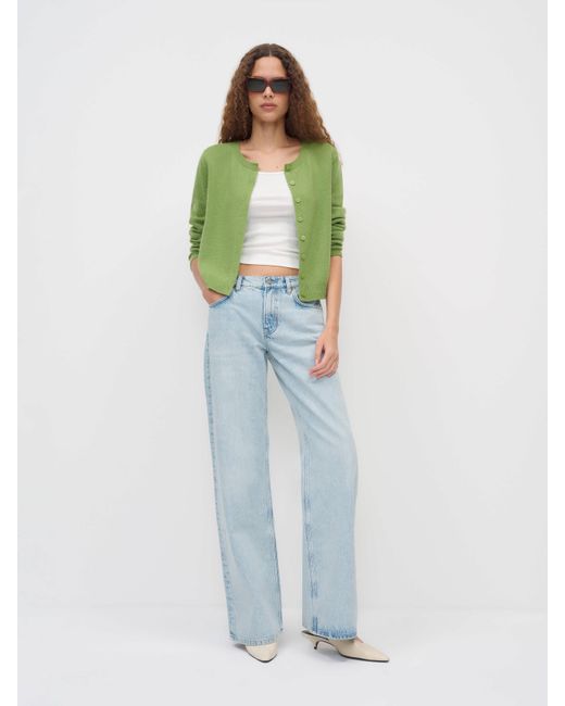 Reformation Blue Clara Cashmere Crew Cardigan Bean