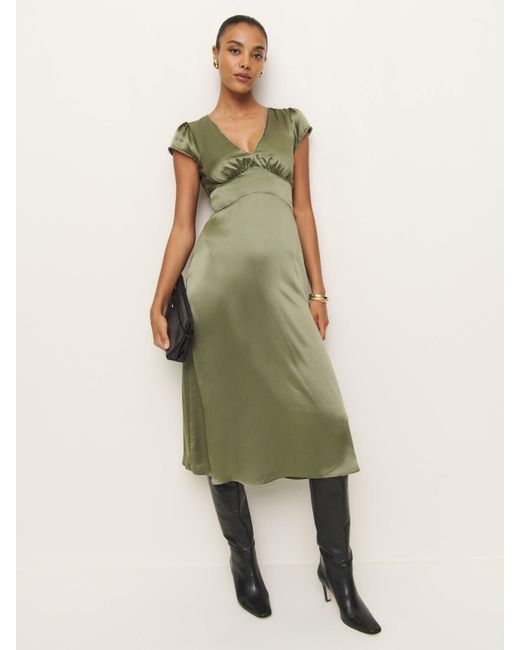 Reformation Green Cassie Silk Dress
