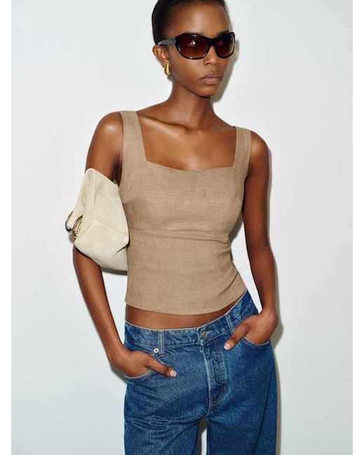 Reformation Blue Clarence Linen Top