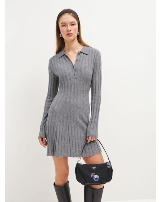 Reformation Gray Walsh Cashmere Collared Mini Dress