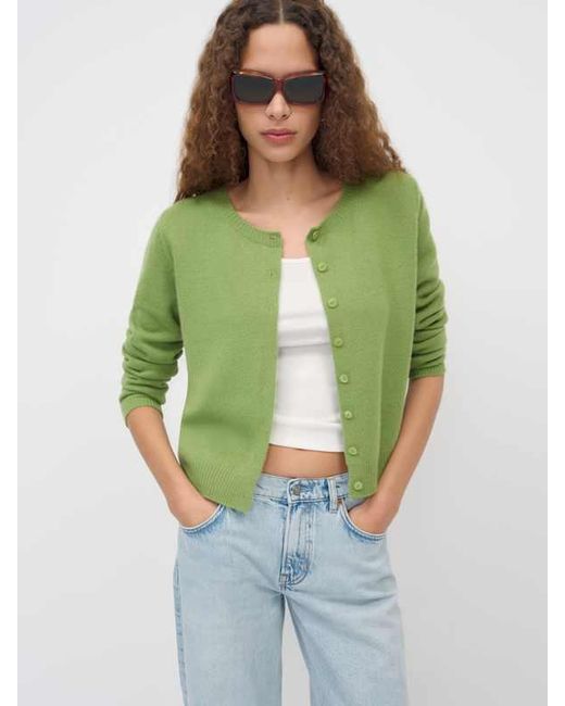 Reformation Blue Clara Cashmere Crew Cardigan Bean