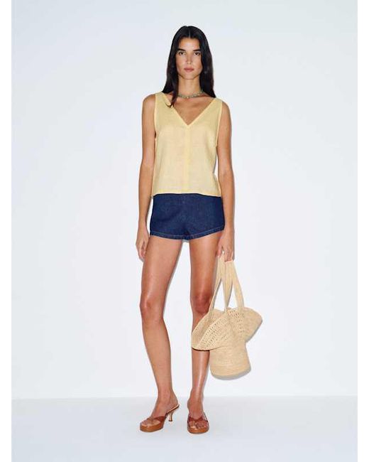 Reformation Blue Annika Linen Top