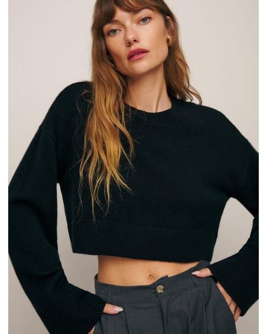 Reformation Blue Paloma Cropped Cashmere Crew