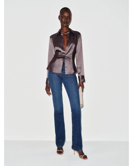Reformation Blue Raya Fitted Silk Shirt 0