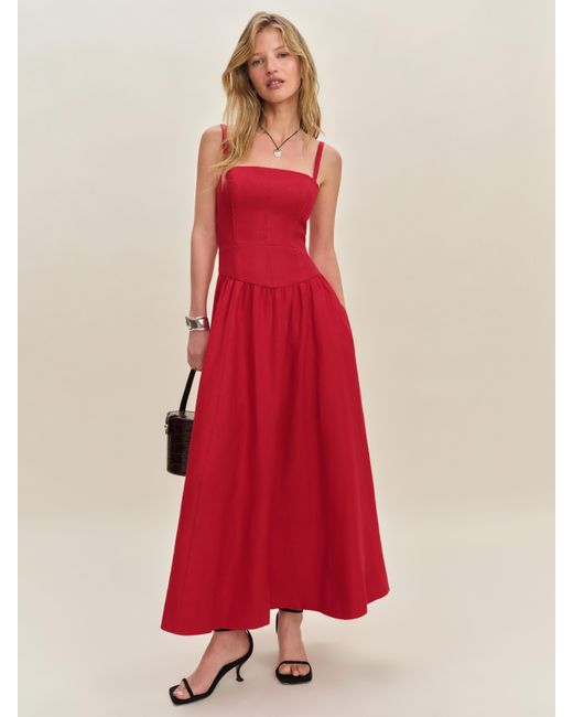 Reformation Red Katarin Linen Dress 10