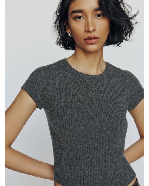 Reformation Gray Teo Cashmere Short Sleeve Sweater