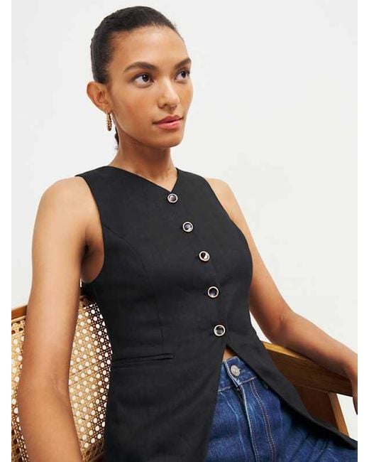 Reformation Blue Aspen Linen Top