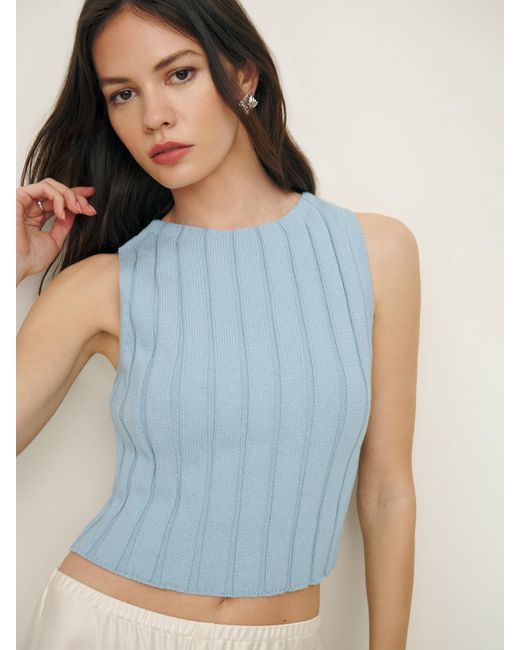 Reformation Blue Callie Cotton Ribbed Sweater Tank