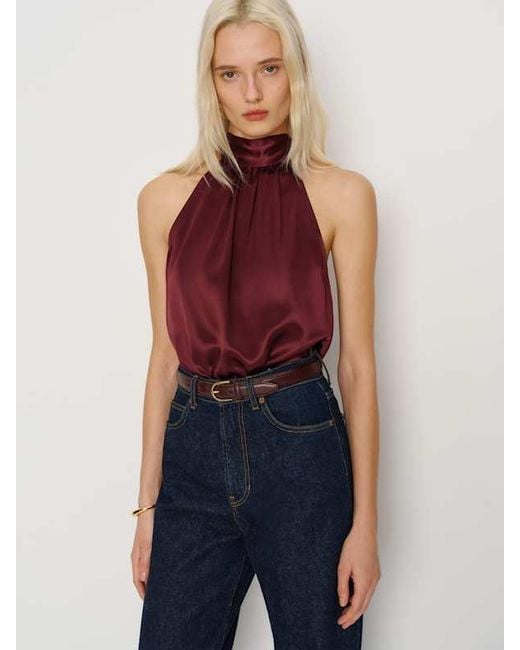Reformation Blue Royce Silk Top