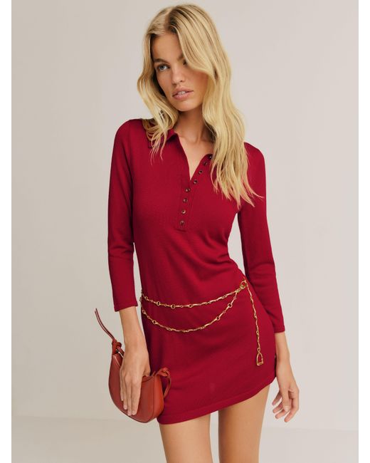 Reformation Red Luell Regenerative Merino Polo Mini Dress