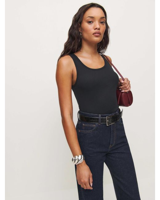 Reformation Blue Fitted Scoop Neck Tank