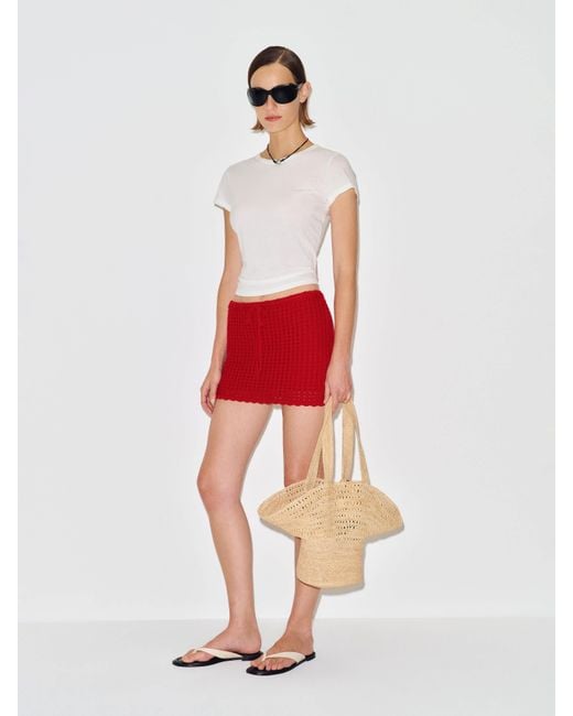 Reformation Red Fleurine Cotton Crochet Mini Skirt