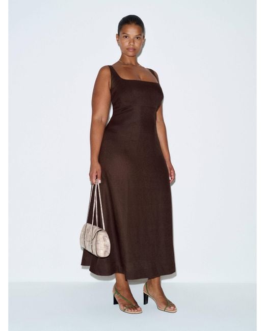 Reformation Brown Sabine Linen Dress Es 14