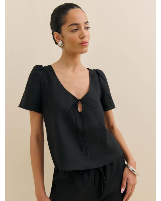 Reformation Black Mayla Linen Top