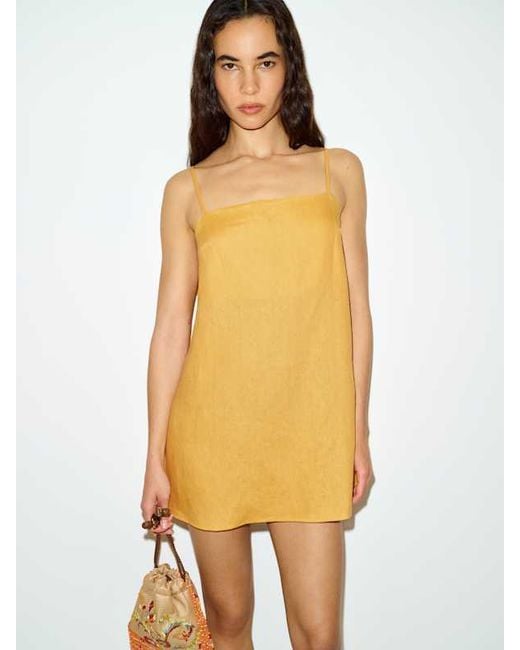 Reformation Yellow Aubree Linen Dress
