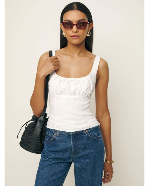 Reformation White Balia Linen Top 8