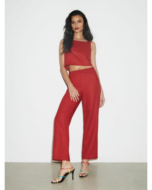 Reformation Red Remi Cropped Linen Pant