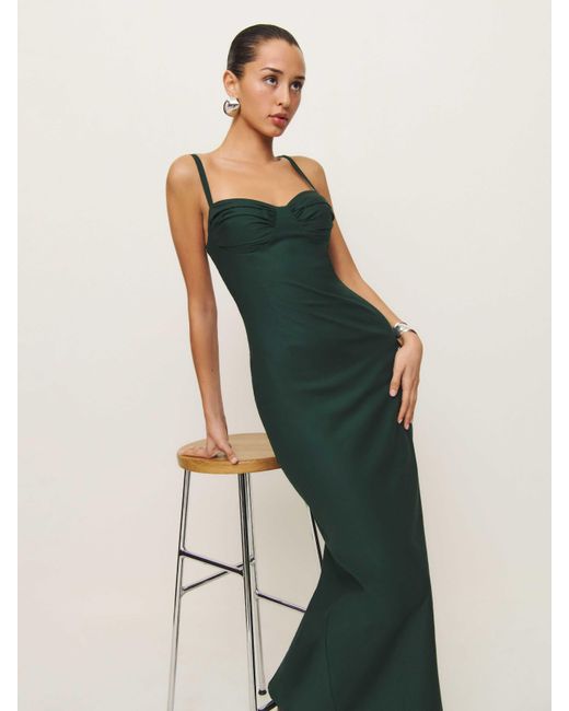 reformation crimini dress green REFORMATION Crimini Floral-Print Crepe Midi Dress