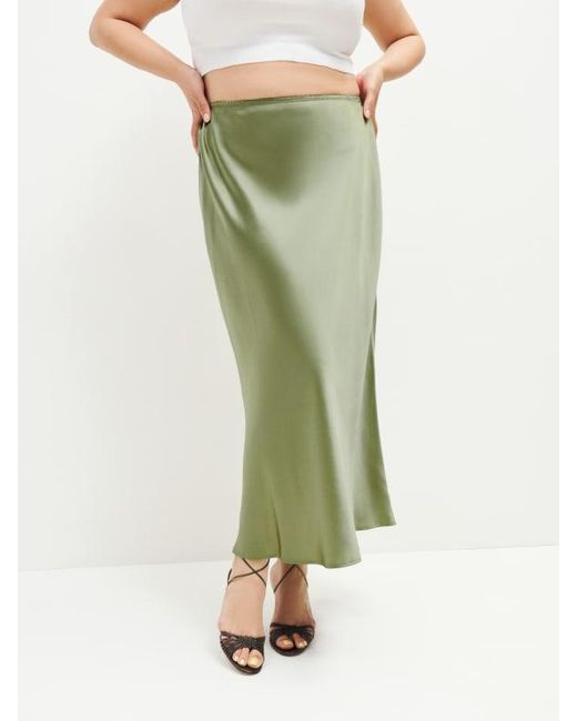 Reformation Green Layla Silk Skirt Es