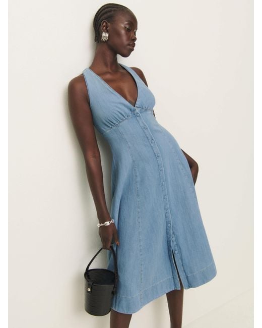 Reformation Blue Sebastien Denim Midi Dress