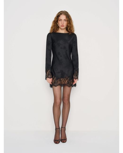Reformation Black Blanche Silk Dress Jacquard
