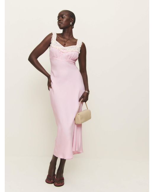 Reformation Pink Hildie Silk Dress 2