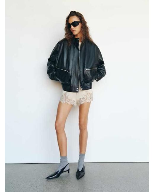 Reformation Gray Veda Harrison Leather Oversized Bomber