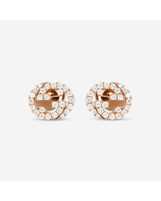 Gucci Metallic Interlocking G 18K Diamond Stud Earrings Ybd72940800100U