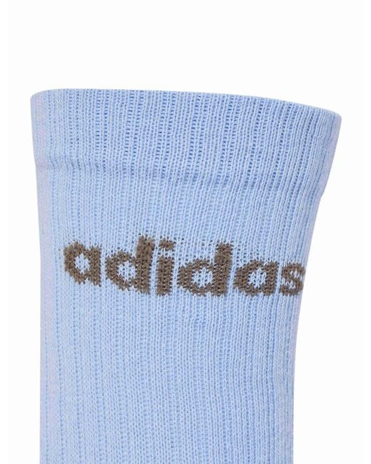 Adidas Blue Women's Linear Crew Cushioned Socks 3 Pairs