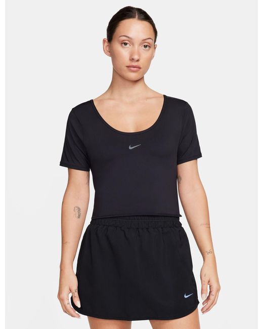 Nike Black One Classic Dri-fit Short-sleeve Cropped Twist Top