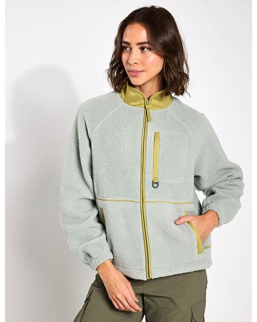 GOODMOVE Green Women's Borg Zip Up Funnel Neck Fleece Jacket