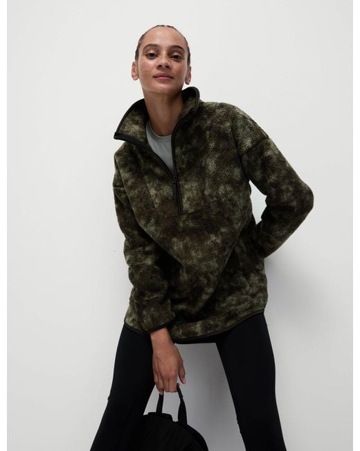 GOODMOVE Black Women's Borg Half Zip Longline Fleece Jacket