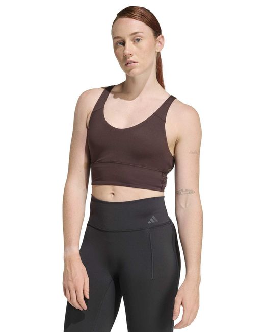 Adidas Brown Women's 3 Stripes Studio All Me Light Support Sports Bra