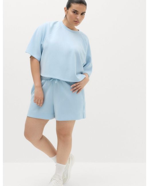 GOODMOVE Blue Women's Modal Blend Sand Wash Oversized Crop Sweatshirt