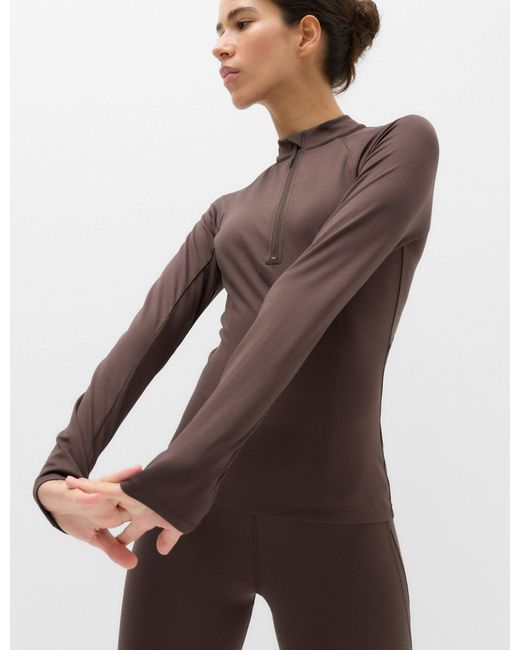 GOODMOVE Brown Women's Mesh Panel Half Zip Running Top