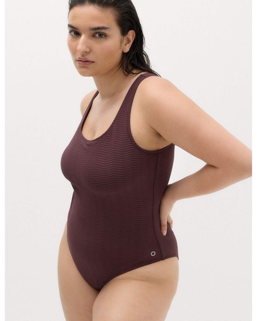 GOODMOVE Purple Women's Tummy Control Textured Padded Scoop Back Swimsuit