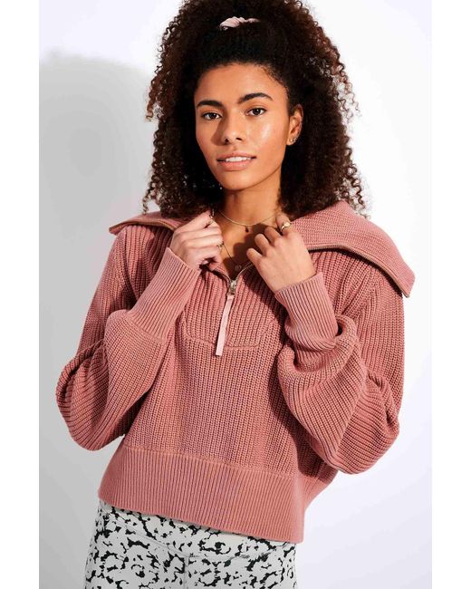 Varley Pink Mentone Half-zip Knit Pullover