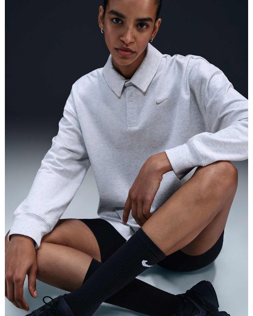 Nike Sportswear Essential Oversized Long sleeve Polo in White Lyst UK