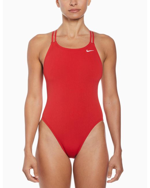 Nike Red Women's Hydrastrong Solid Spiderback 1-piece Swimsuit