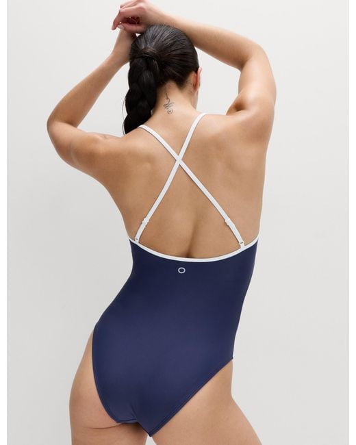 GOODMOVE Blue Women's Tummy Control Contrast Scoop Neck Swimsuit