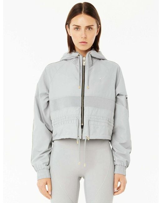 P.E Nation Gray Women's Cropped Man Down Jacket-high Rise Grym